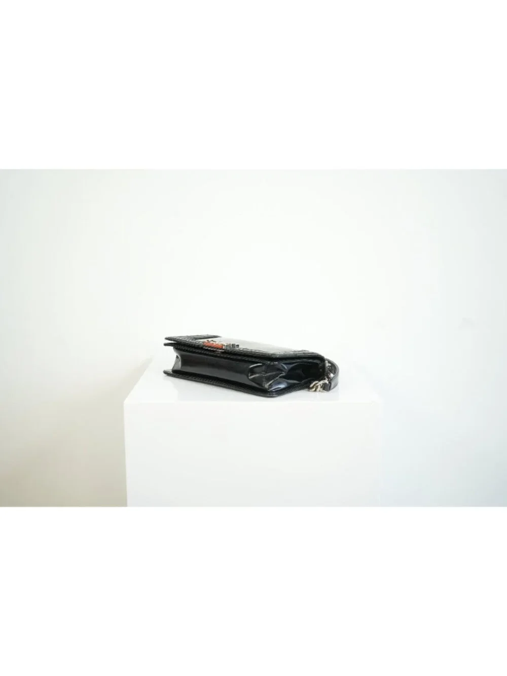 Chanel Black Patent Leather Boy Bag Silver Hardware